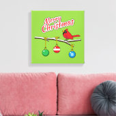 赤い（鳥）ショウジョウコウカンチョウオンクリスマスベアブランチ – メリークリスマス キャンバスプリント (インサイチュ (リビング))