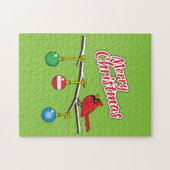 赤い（鳥）ショウジョウコウカンチョウオンクリスマスベアブランチ – メリークリスマス ジグソーパズル (横)