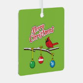 赤い(鳥)ショウジョウコウカンチョウオンクリスマスベアブランチ – メリークリスマス メタルオーナメント (正面右)