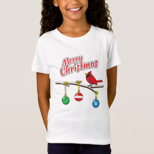 赤い(鳥)ショウジョウコウカンチョウオンクリスマスベアブランチ – メリークリスマス Tシャツ