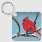 赤い（鳥）ショウジョウコウカンチョウオンザブランチ キーホルダー (正面)