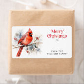 赤い（鳥）ショウジョウコウカンチョウオン冬の枝メリークリスマスギフト ラベル (インサイチュ)