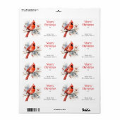 赤い（鳥）ショウジョウコウカンチョウオン冬の枝メリークリスマスギフト ラベル (フルシート)