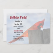 赤い（鳥）ショウジョウコウカンチョウオン木製の切り株の誕生日パーティーイベント 招待状 (正面)