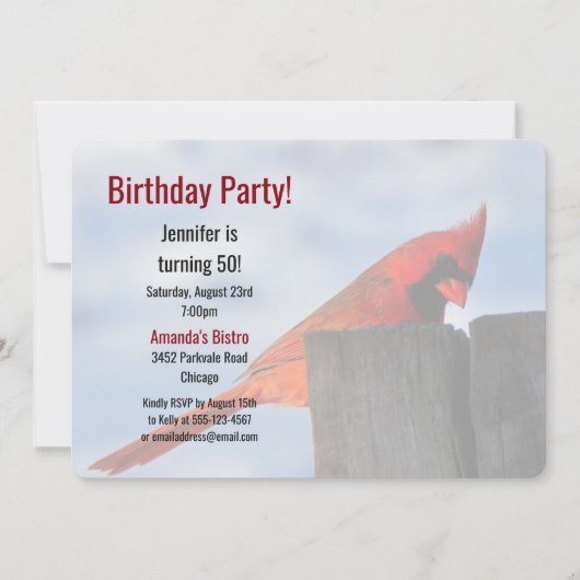 赤い（鳥）ショウジョウコウカンチョウオン木製の切り株の誕生日パーティーイベント 招待状