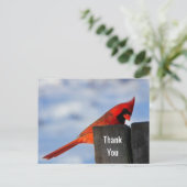 赤い（鳥）ショウジョウコウカンチョウオン木製スタンプありがとう ポストカード (スタンド正面)