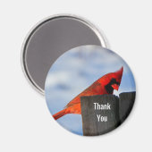 赤い（鳥）ショウジョウコウカンチョウオン木製スタンプありがとう マグネット (正面/裏面)