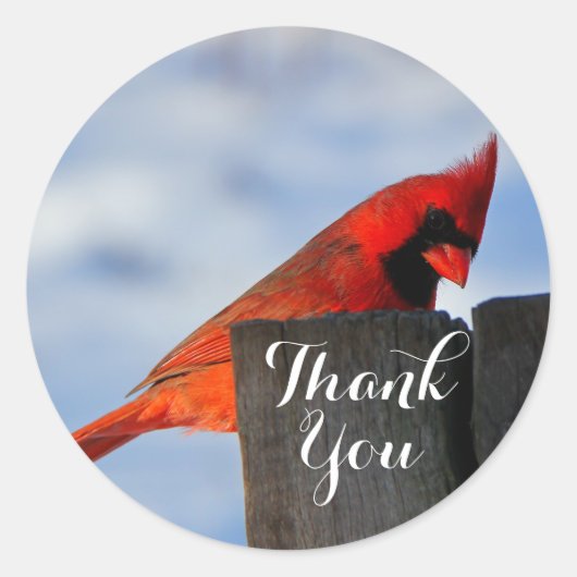 赤い（鳥）ショウジョウコウカンチョウオン木製スタンプありがとう ラウンドシール (正面)