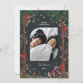 赤い(鳥)ショウジョウコウカンチョウツリーの休日クリスマスフォト シーズンカード (正面)