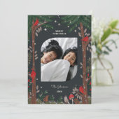 赤い(鳥)ショウジョウコウカンチョウツリーの休日クリスマスフォト シーズンカード (スタンド正面)