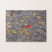 赤い(鳥)ショウジョウコウカンチョウバードイン秋シーズンツリー自然 ジグソーパズル (横)