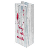 赤い(鳥)ショウジョウコウカンチョウバードイン雪の樺の木ツリー引用文 ワインギフトバッグ (裏面アングル)