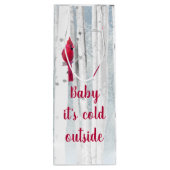 赤い(鳥)ショウジョウコウカンチョウバードイン雪の樺の木ツリー引用文 ワインギフトバッグ (裏面)