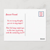 赤い(鳥)ショウジョウコウカンチョウメッセンジャーからの天国悔やみや弔慰 ポストカード (裏面)