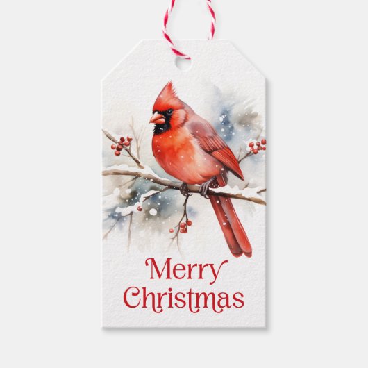 赤い（鳥）ショウジョウコウカンチョウ上の冬の分岐水の色から ギフトタグ (正面)
