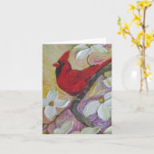赤い(鳥)ショウジョウコウカンチョウ及び白いミズキのメッセージカード カード (黄色い花)