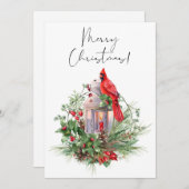 赤い(鳥)ショウジョウコウカンチョウ鳥の水色の冬のクリスマス シーズンカード (正面/裏面)