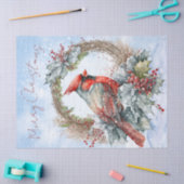 赤い（鳥）ショウジョウコウカンチョウ鳥の水色の冬のクリスマス 薄葉紙 (クラフト)