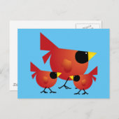 赤い（鳥）ショウジョウコウカンチョウ鳥の漫画グラフィックスかわいいハッピーファム ポストカード (正面/裏面)