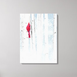 赤い（鳥）ショウジョウコウカンチョウ鳥の美しい雪の樺の木ツリー キャンバスプリント