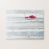 赤い(鳥)ショウジョウコウカンチョウ鳥の美しい雪の樺の木ツリー ジグソーパズル (横)