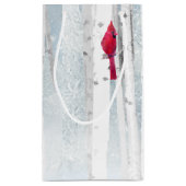 赤い(鳥)ショウジョウコウカンチョウ鳥の美しい雪の樺の木ツリー スモールペーパーバッグ (裏面)