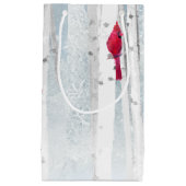 赤い(鳥)ショウジョウコウカンチョウ鳥の美しい雪の樺の木ツリー スモールペーパーバッグ (正面)