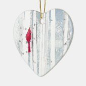 赤い(鳥)ショウジョウコウカンチョウ鳥の美しい雪の樺の木ツリー セラミックオーナメント (左)