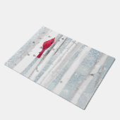 赤い(鳥)ショウジョウコウカンチョウ鳥の美しい雪の樺の木ツリー ドアマット (アングル)