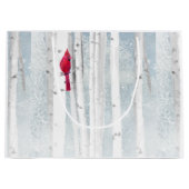 赤い（鳥）ショウジョウコウカンチョウ鳥の美しい雪の樺の木ツリー ラージペーパーバッグ (正面)