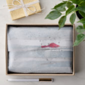 赤い(鳥)ショウジョウコウカンチョウ鳥の美しい雪の樺の木ツリー 薄葉紙 (ギフト)