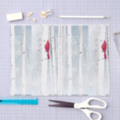 赤い(鳥)ショウジョウコウカンチョウ鳥の美しい雪の樺の木ツリー 薄葉紙 (クラフト)