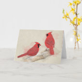 赤い（鳥）ショウジョウコウカンチョウ カード (黄色い花)