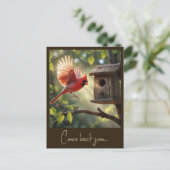 "赤い（鳥）ショウジョウコウカンチョウ" ポストカード (スタンド正面)