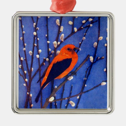 赤い（鳥）ショウジョウコウカンチョウ メタルオーナメント (正面)