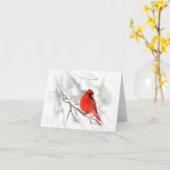 赤い(鳥)ショウジョウコウカンチョウ(メッセージカード) カード (黄色い花)