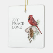 赤い(鳥)ショウジョウコウカンチョウ、JOY PEACE LOVE編集可能クリスマス セラミックオーナメント (左)
