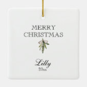 赤い(鳥)ショウジョウコウカンチョウ、JOY PEACE LOVE編集可能クリスマス セラミックオーナメント (裏面)