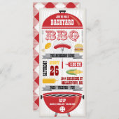 赤い BBQ グリル パーティー 招待状 (正面/裏面)