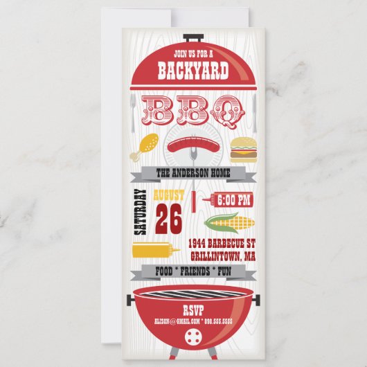 赤い BBQ グリル パーティー 招待状 (正面)