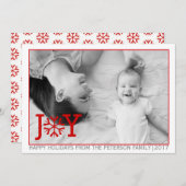 赤い"JOY"、スノーフレークのクリスマスの休日のフラットフォト シーズンカード (正面/裏面)