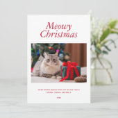 赤い「Meowy Christmas」の写真パーソナライズされた シーズンカード (スタンド正面)