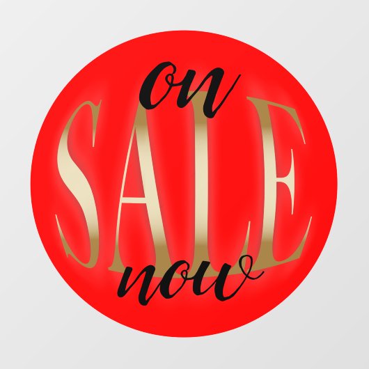 赤い「On SALE Now」金色の文字の丸型ステッカー ウィンドウサイン (シート)