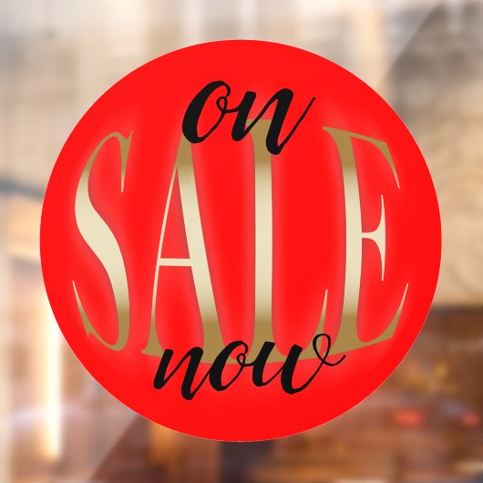 赤い「On SALE Now」金色の文字の丸型ステッカー ウィンドウサイン (シート2)