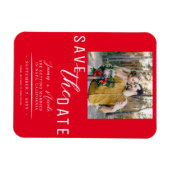赤い「Save the Date」写真ウェディング マグネット (横)