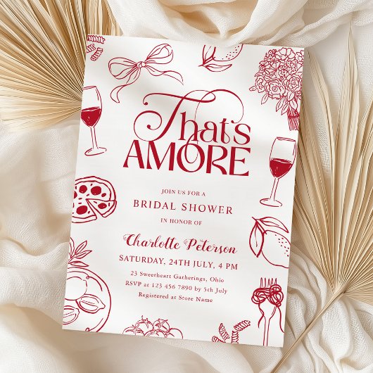赤い「That's Amore」ブライズメイドパーティー 招待状