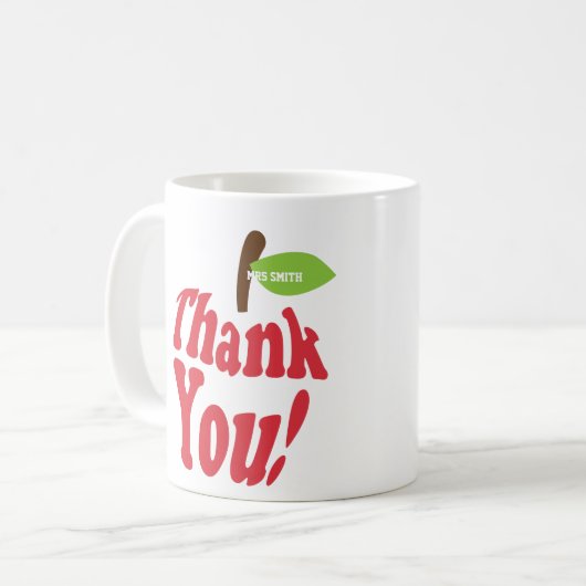 赤いAppleのタイポグラフィの先生のマグありがとう コーヒーマグカップ (正面左)