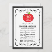 赤いAppleの黒板の先生の退職の招待 招待状 (正面)