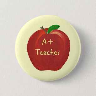 赤いApple絵画のボタンのA +先生ピン 缶バッジ