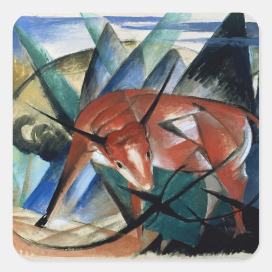 赤いBull (紙のグワッシュ) スクエアシール (正面)